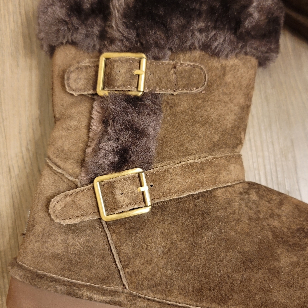 Lamo Brown Suede Water Resistant Faux Fur Boots 8 - Picture 7 of 10